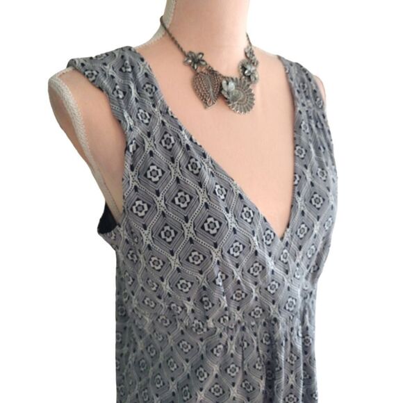 Y2K Michael Kors Blue Grey Geometric Layered VNeck Tunic Tank Top Large - Picture 10 of 17